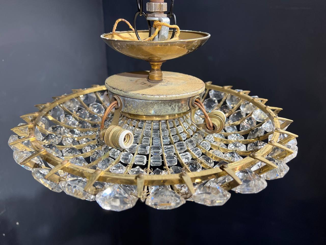 1930’s French Crystal Flush Mount In Good Condition For Sale In New York, NY