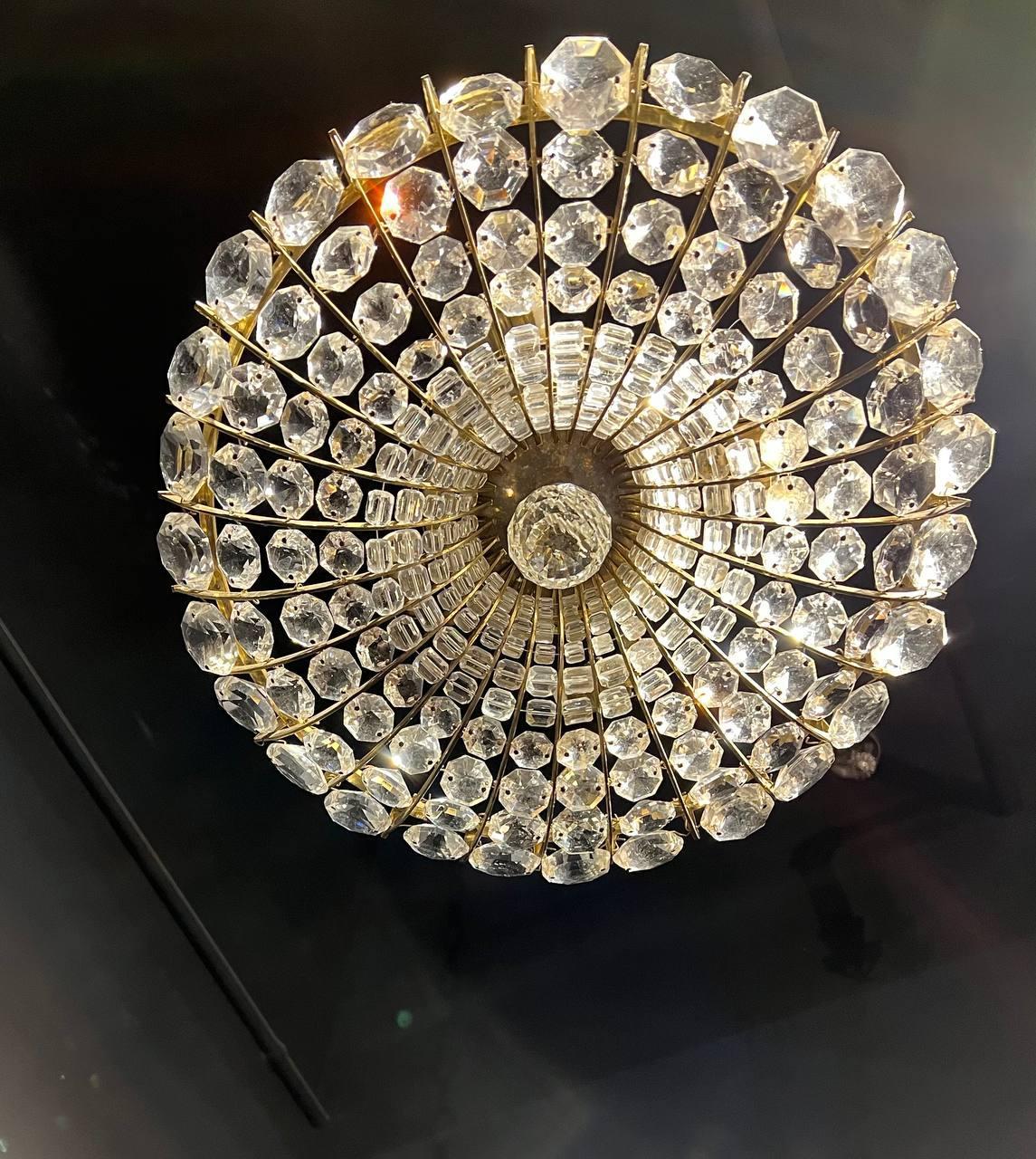 Mid-20th Century 1930’s French Crystal Flush Mount For Sale