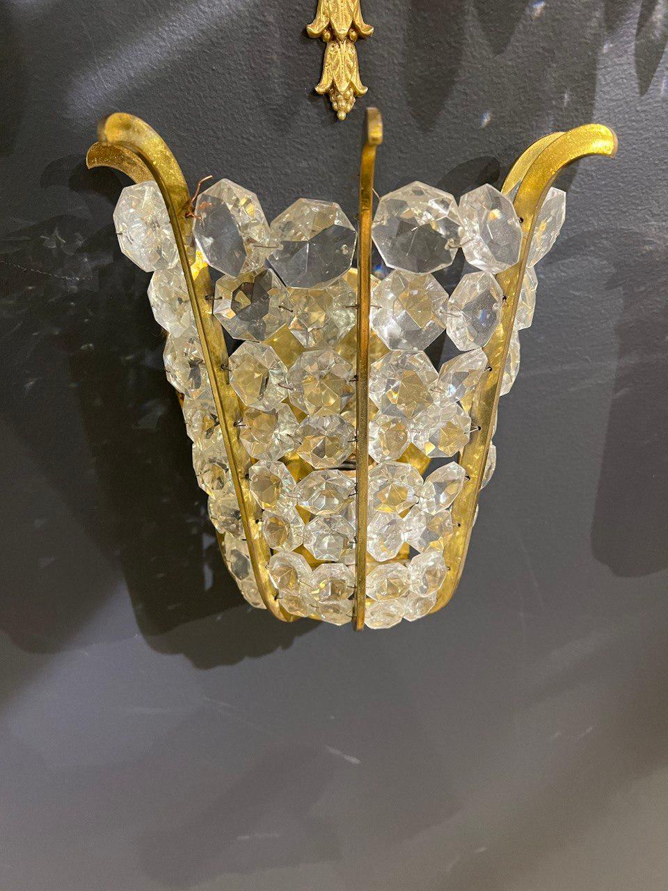 Hollywood Regency 1930s French Crystal Sconces For Sale
