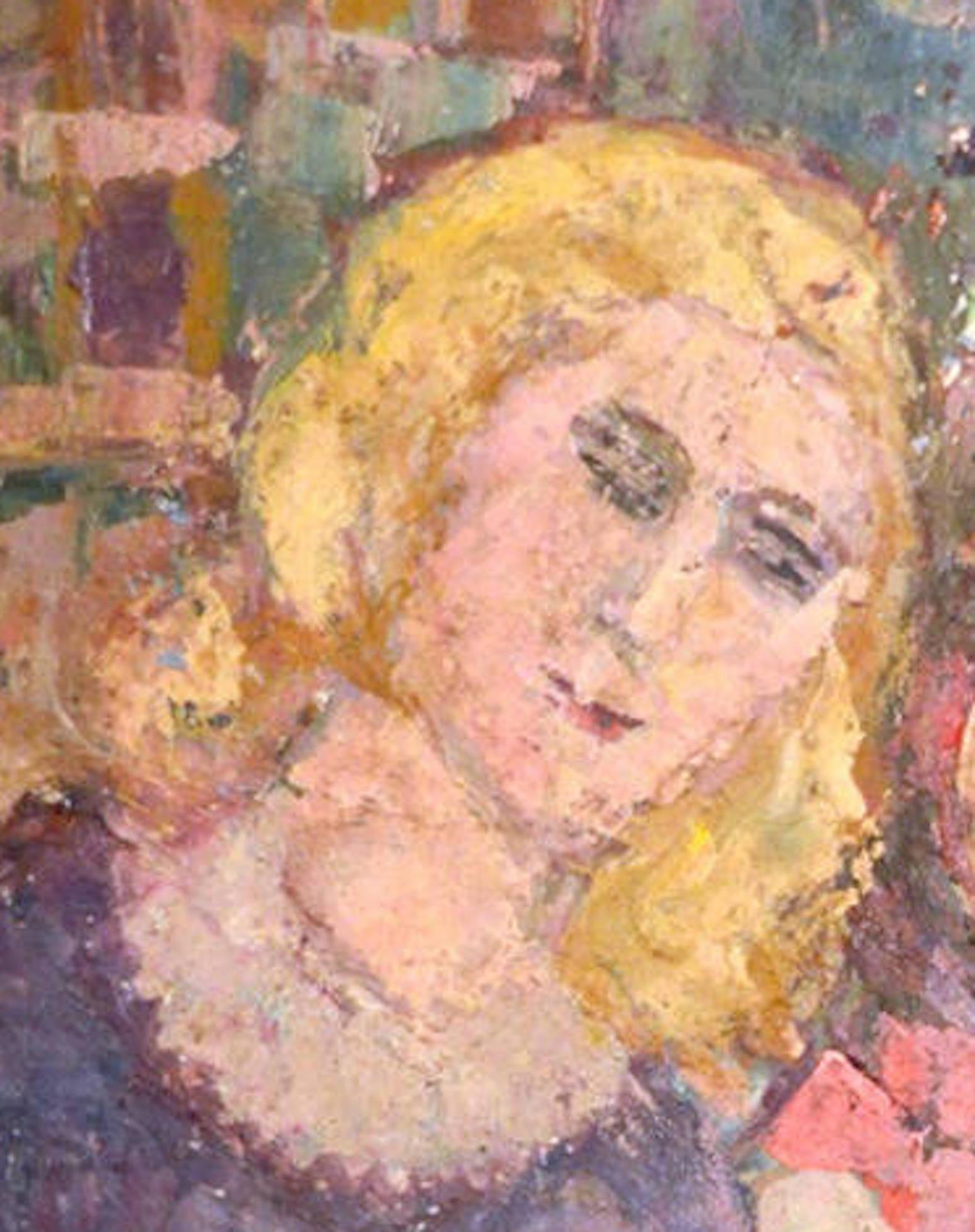 1930s French Cubist Painting of Mother and Daughter In Good Condition For Sale In Antwerp, BE