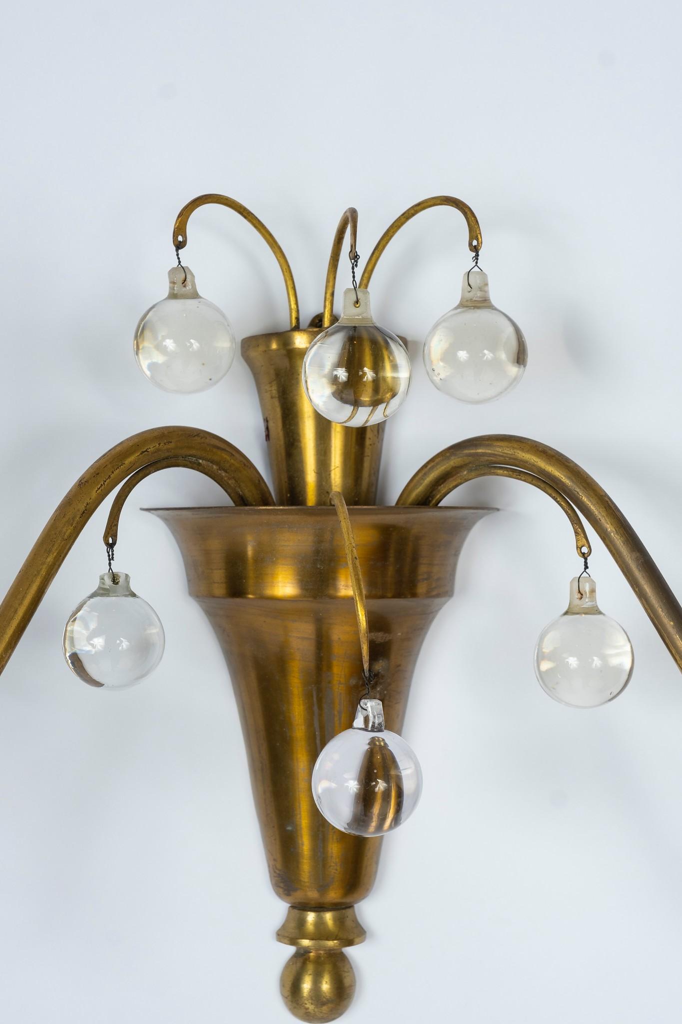 Art Deco 1930s French Deco Brass and Glass Sconces