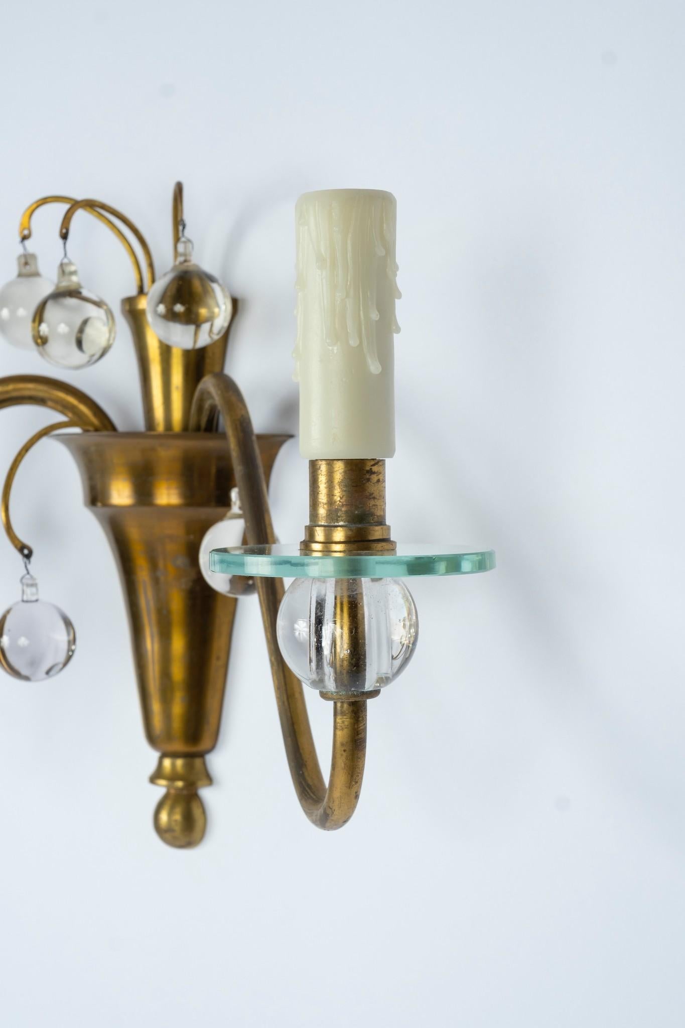 1930s French Deco Brass and Glass Sconces 1