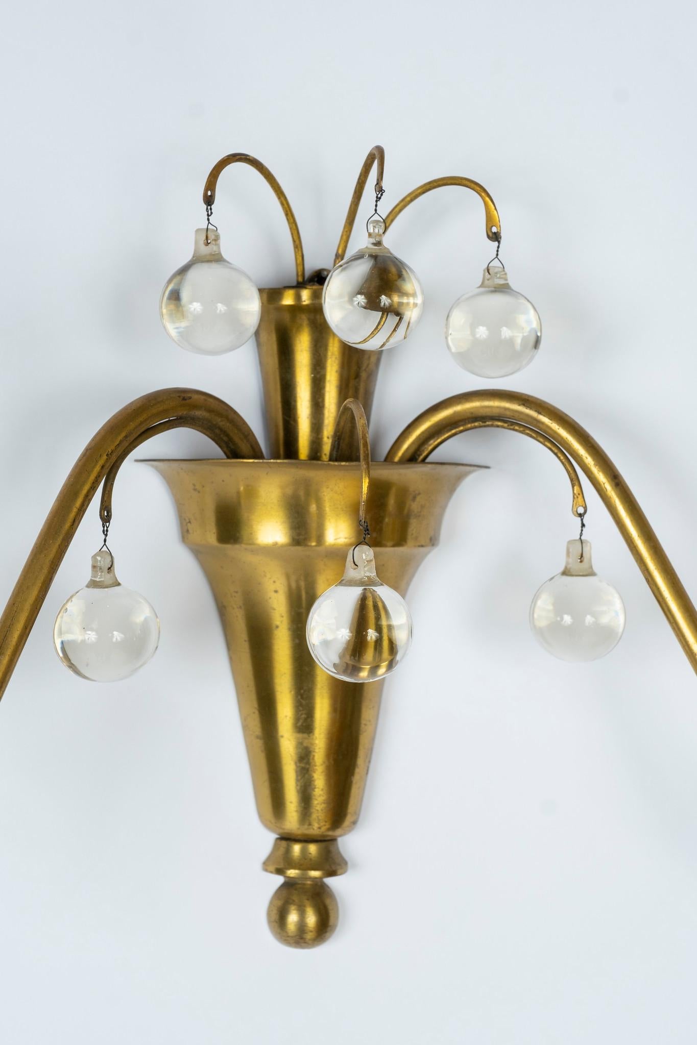1930s French Deco Brass and Glass Sconces 3