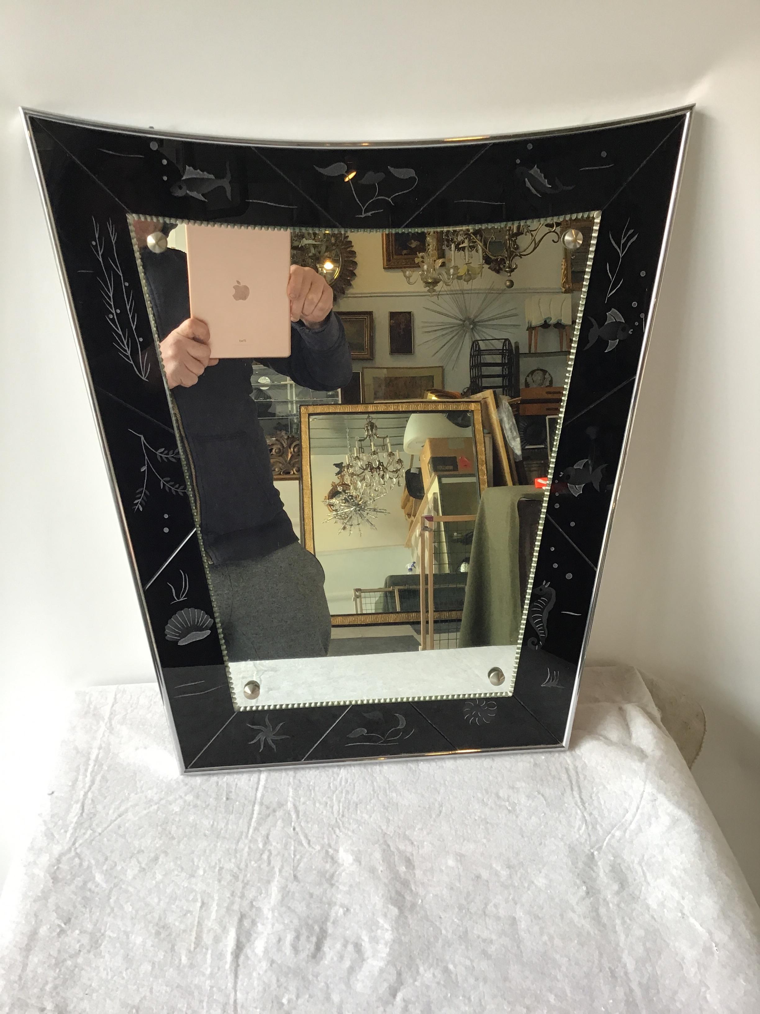 1930s French Deco Ocean Life Mirror In Good Condition In Tarrytown, NY