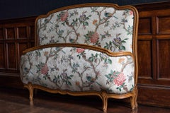 1930s French Demi Corbeille Double Bed with Decorative Upholstery