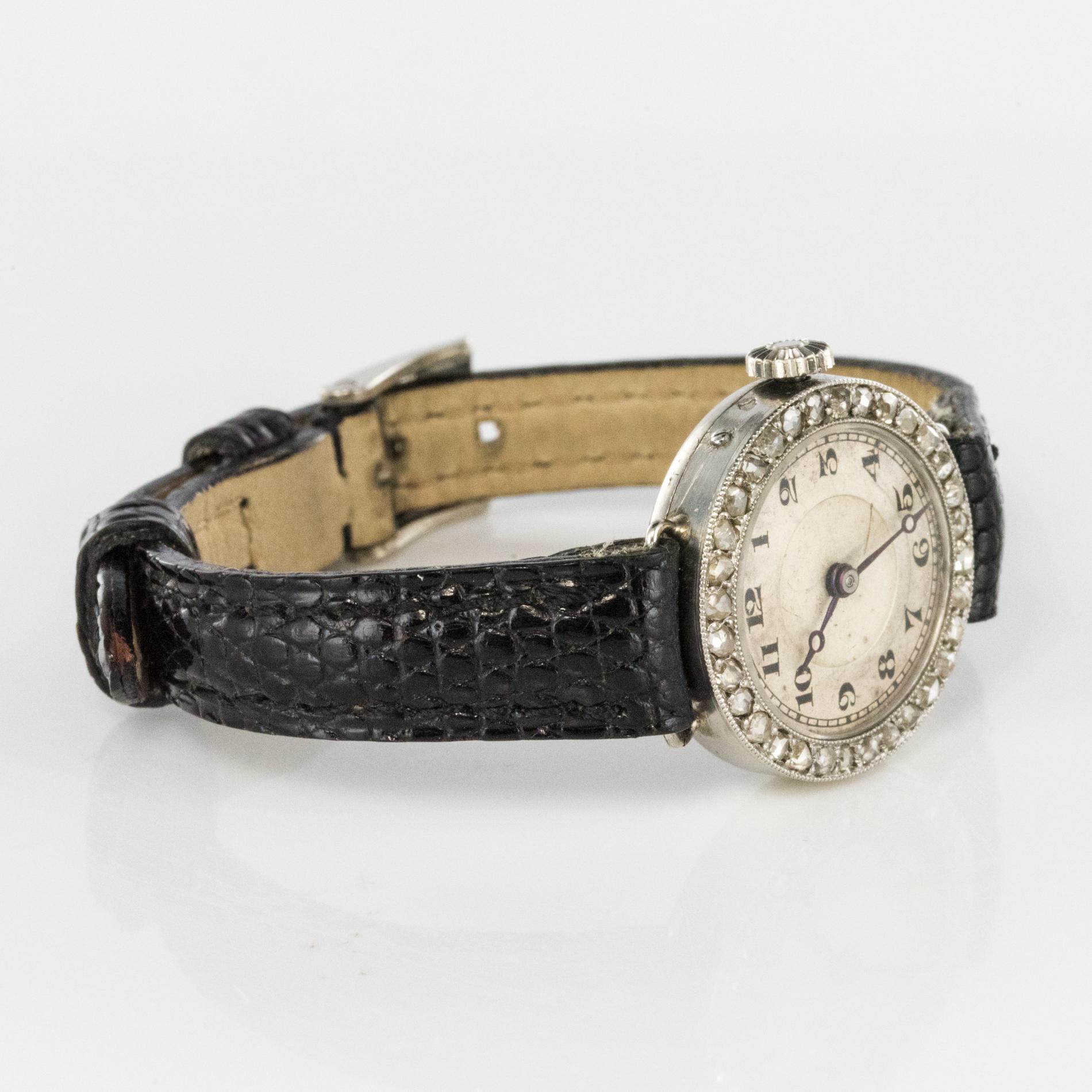 1930s Art Deco French Diamond Platinum Mechanical Ladies Watch 8