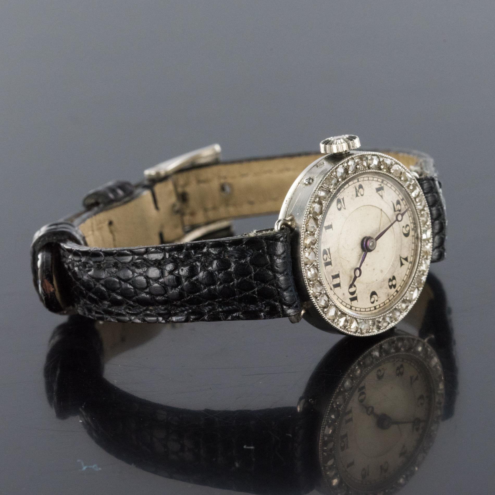 Women's 1930s Art Deco French Diamond Platinum Mechanical Ladies Watch