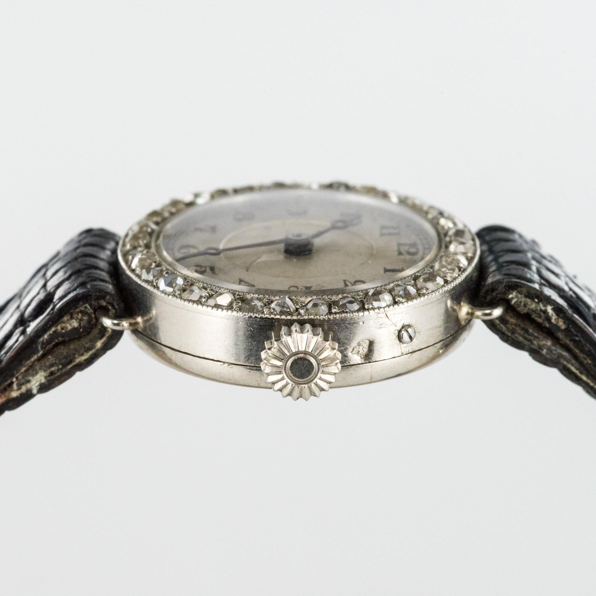 1930s Art Deco French Diamond Platinum Mechanical Ladies Watch 4