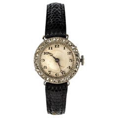 1930s Art Deco French Diamond Platinum Mechanical Ladies Watch