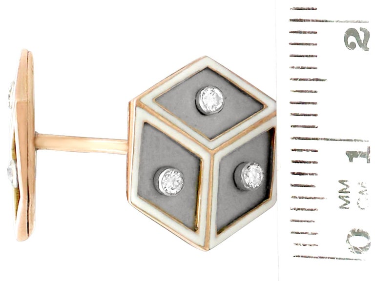 1930s French Diamond Platinum Set Rose Gold Cufflinks For Sale 3
