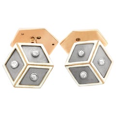 1930s French Diamond Platinum Set Rose Gold Cufflinks