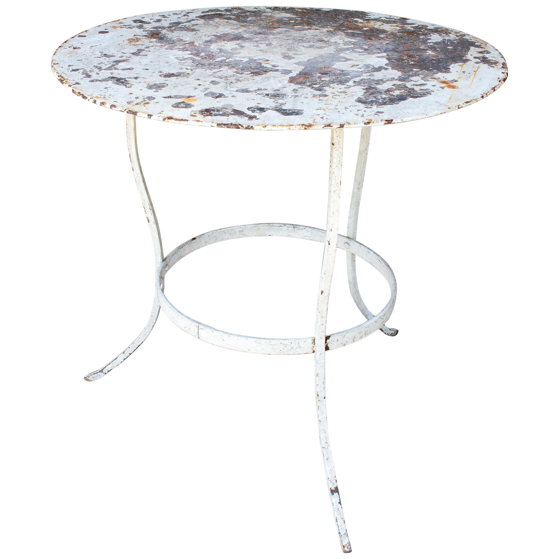 1930s French Distressed Painted Iron Garden Table