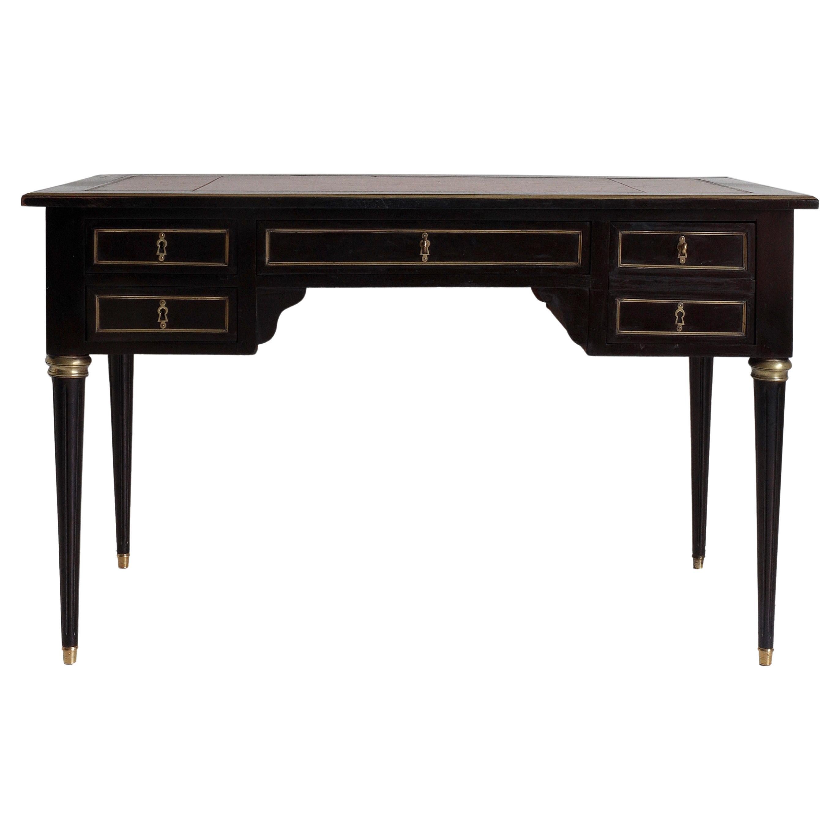 1930’s French Ebonised Desk with Leather Top