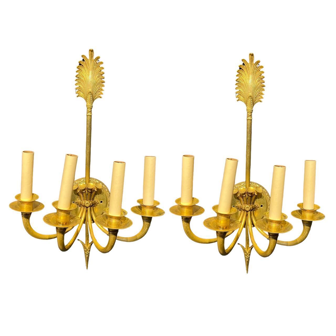 1930's French Empire 4 Lights Sconces For Sale