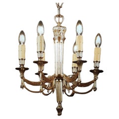 Vintage 1930s French Empire Dore Bronze Chandelier w/ Drapery Swag Attrib  Maison Bagues