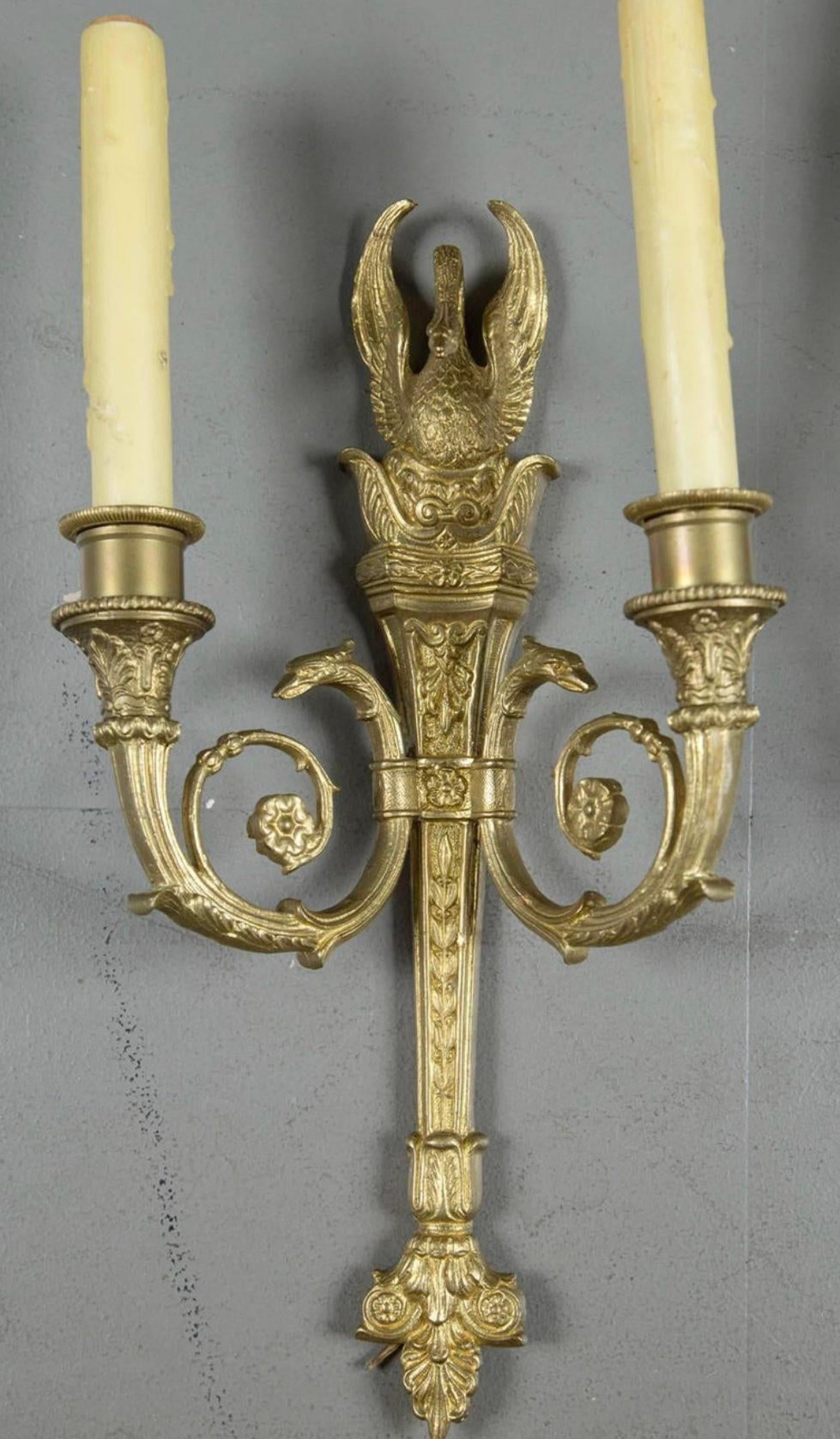 A pair of circa 1930’s French empire style sconces with swan heads. In very good vintage condition. 

Dealer: G302YP 