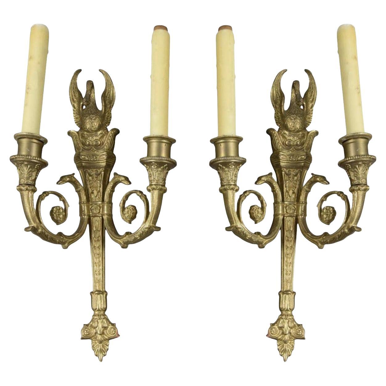 1930’s French Empire Style Bronze Sconces For Sale