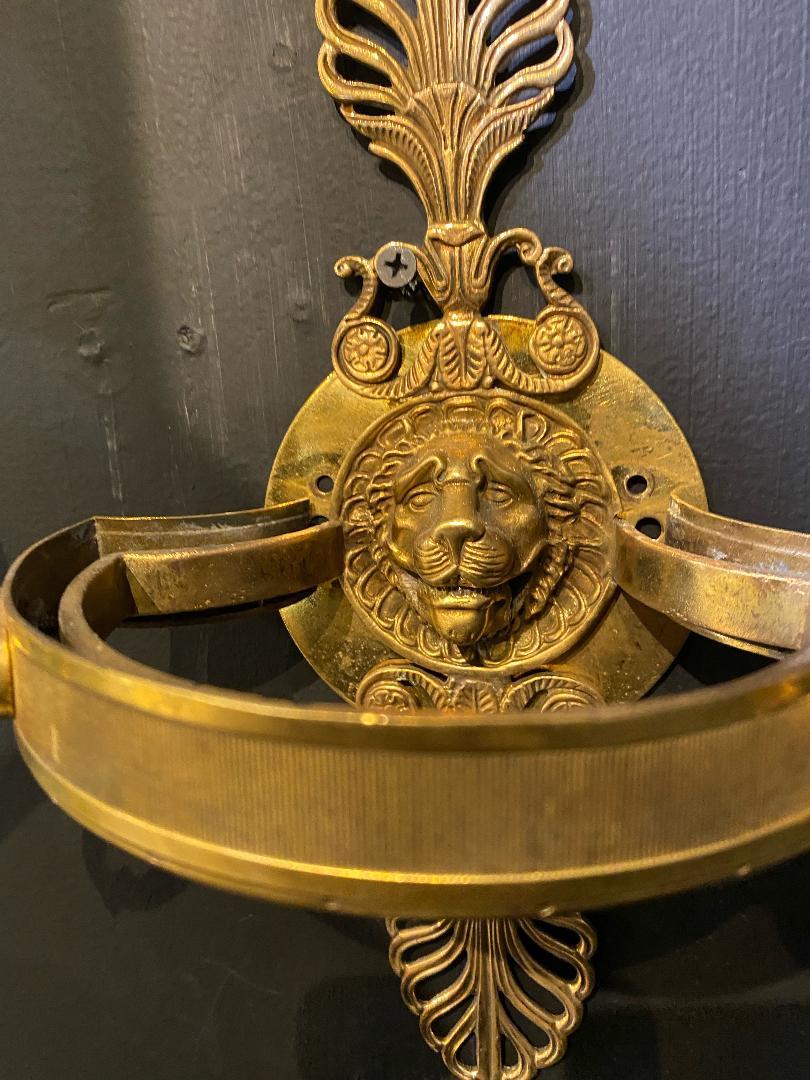 Engraved 1930's French Empire Lion and Swans Sconces For Sale