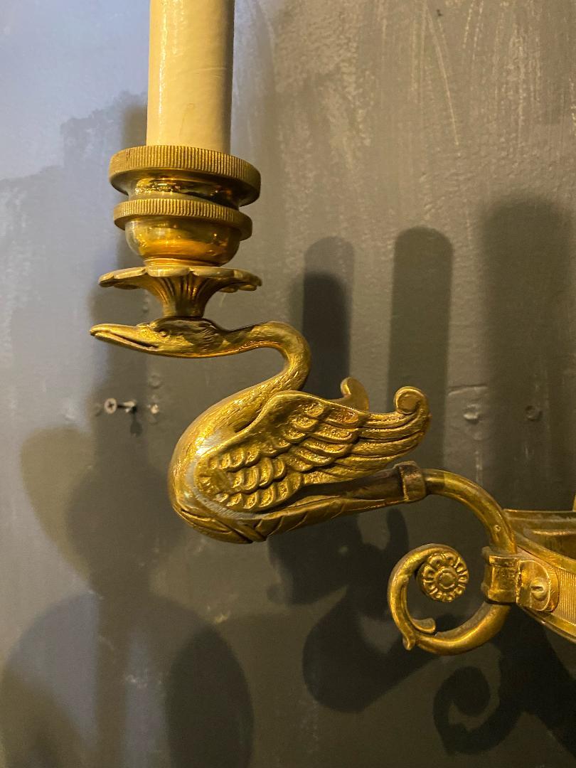 1930's French Empire Lion and Swans Sconces In Good Condition For Sale In New York, NY