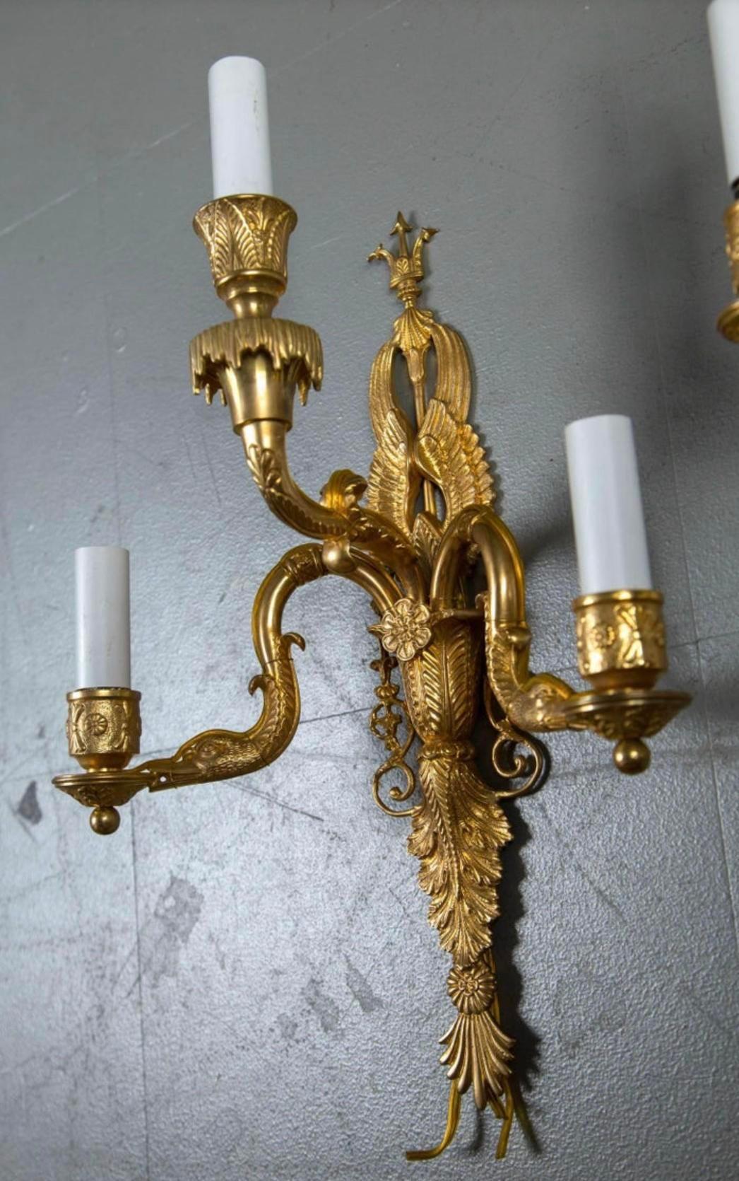 European 1930’s French Empire Three Light Sconces For Sale