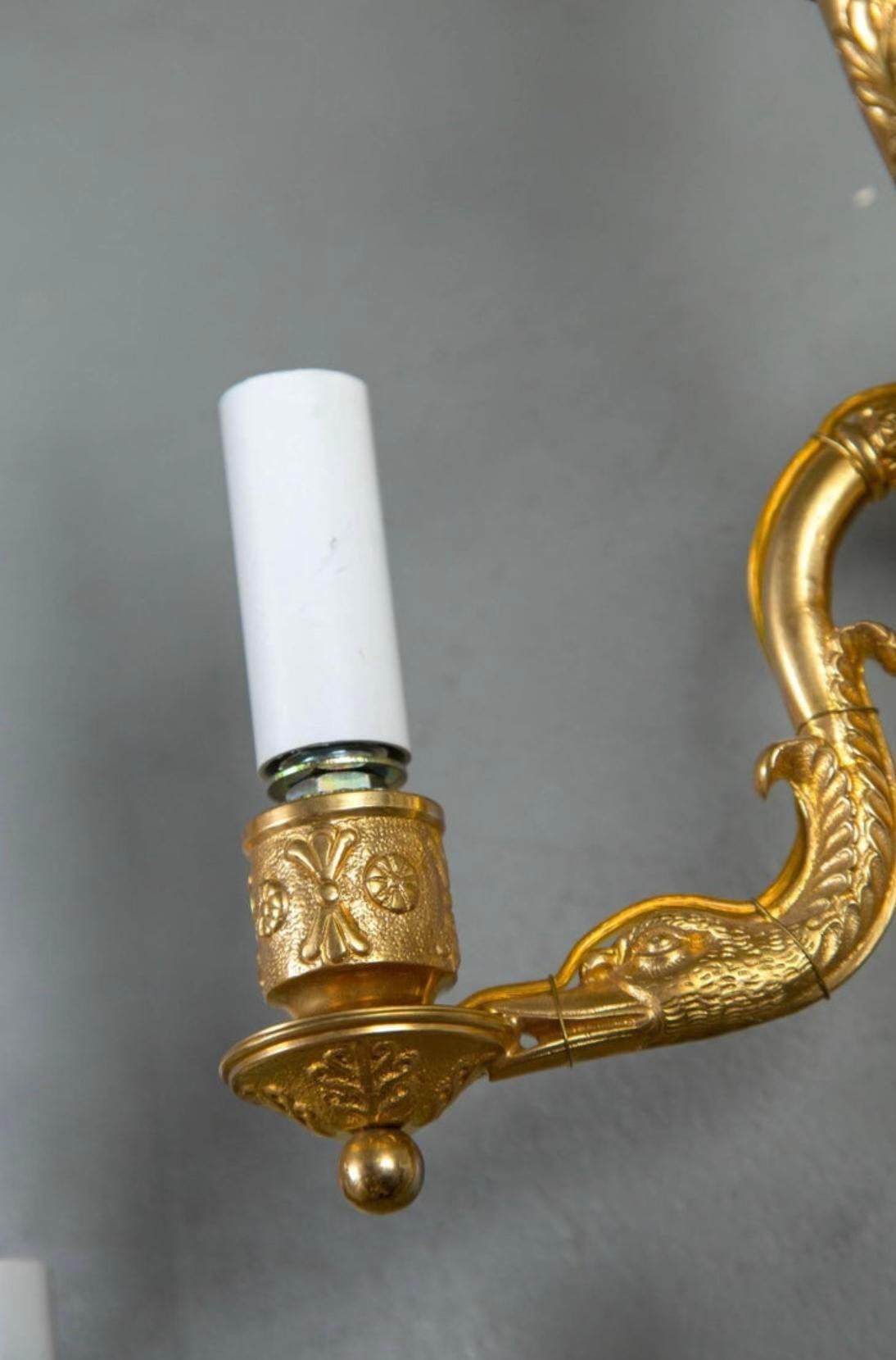 1930’s French Empire Three Light Sconces In Good Condition For Sale In New York, NY