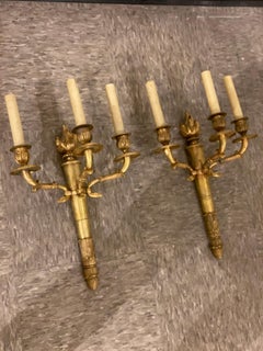 1930s French Empire Three lights Sconces