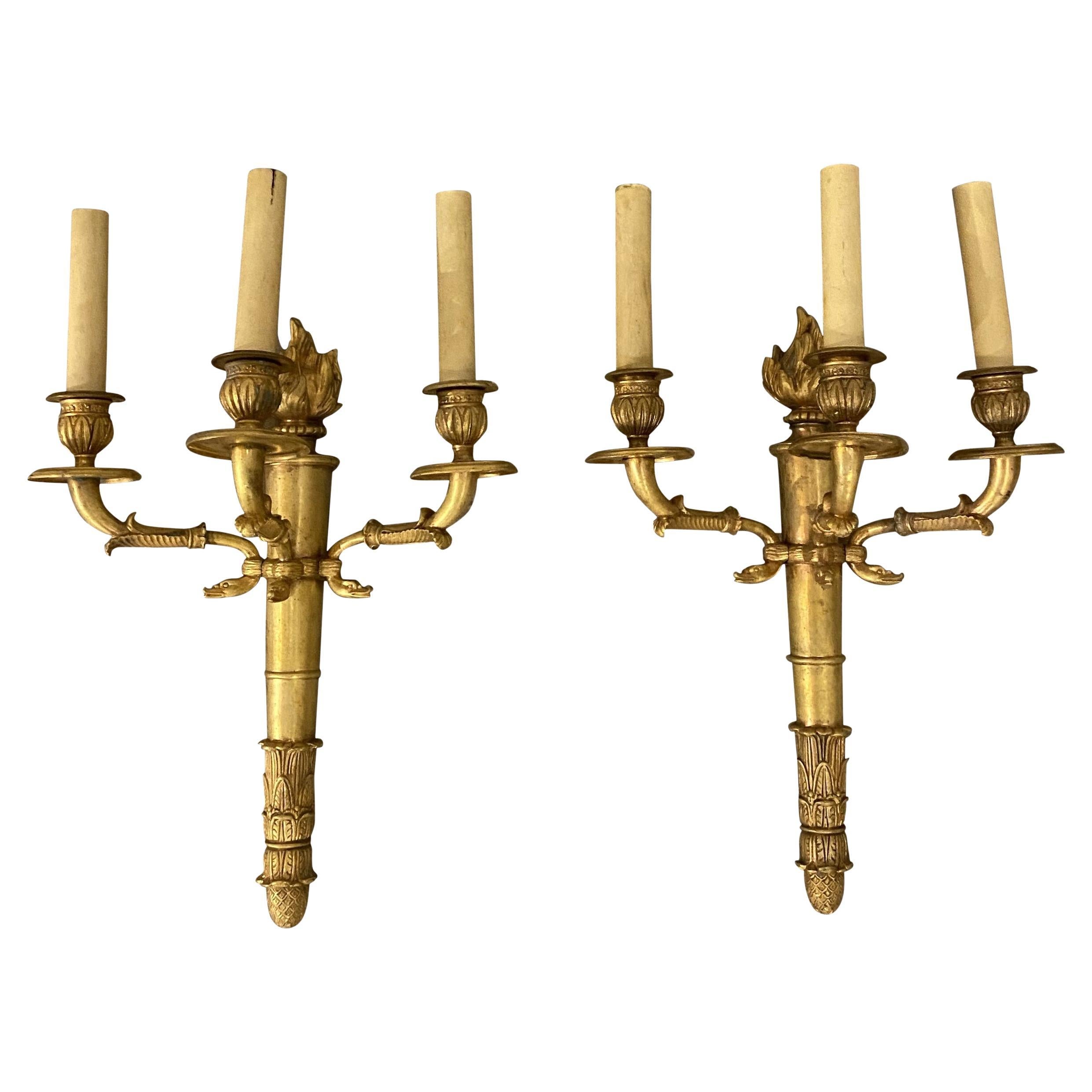 1930s French Empire Three lights Sconces