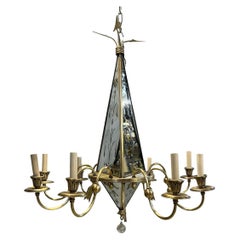 1930’s French Etched Mirrored and Bronze Chandelier