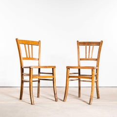 1930's French Farmhouse Flat Cane Pattern Seat Dining Chairs - Pair