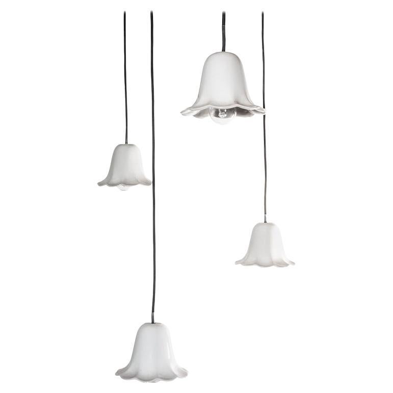 1930s French Fine Ceramic Ceiling Pendant Lamps/Lights, New Old Stock