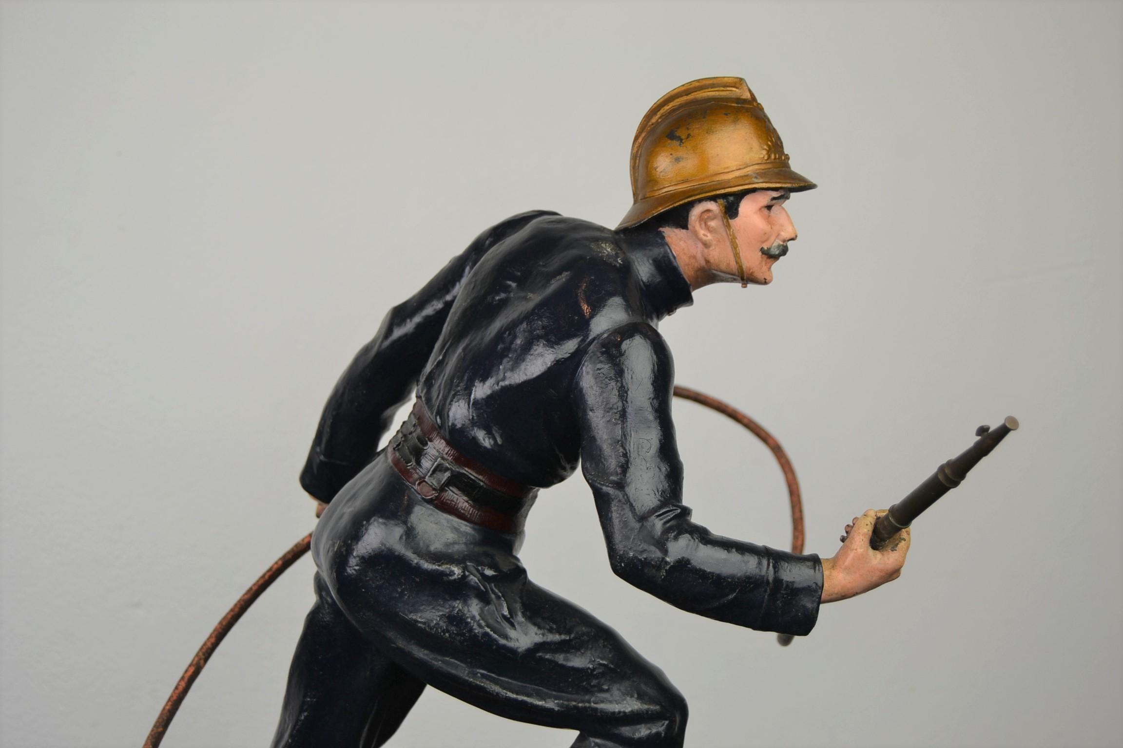 Spelter 1930s French Fireman Firefighter Trophy Statue