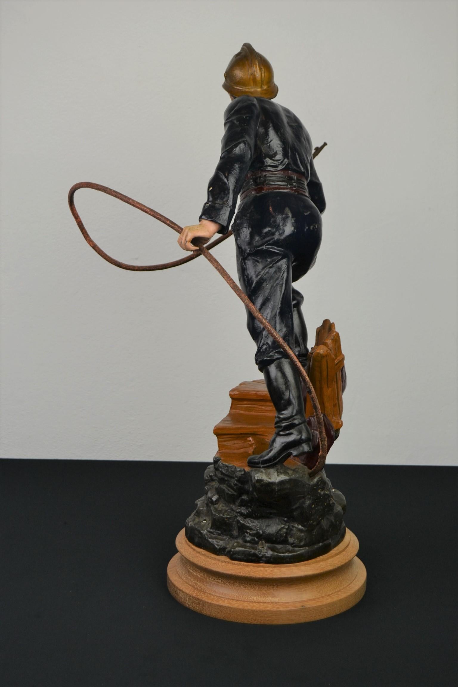 1930s French Fireman Firefighter Trophy Statue 3