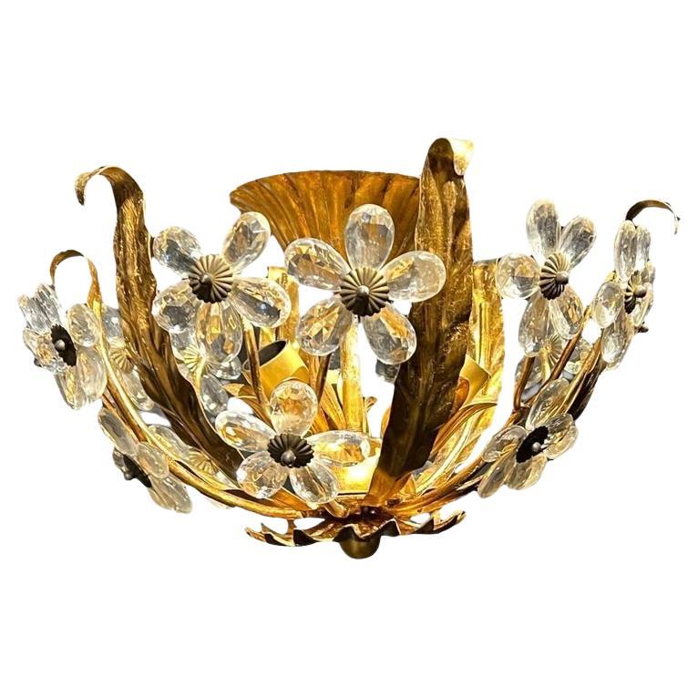 Lampada da incasso francese degli anni '30 con fiori di cristallo