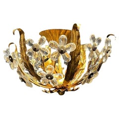 1930's French Flush Mount with Crystal Flowers