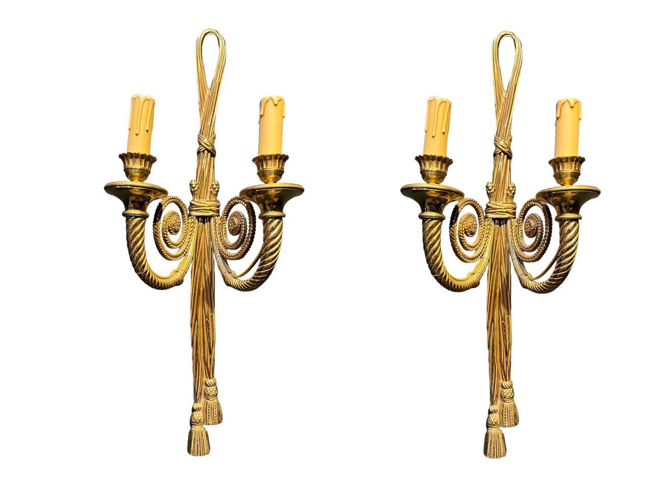 1930's French Gild Bronze Sconces For Sale