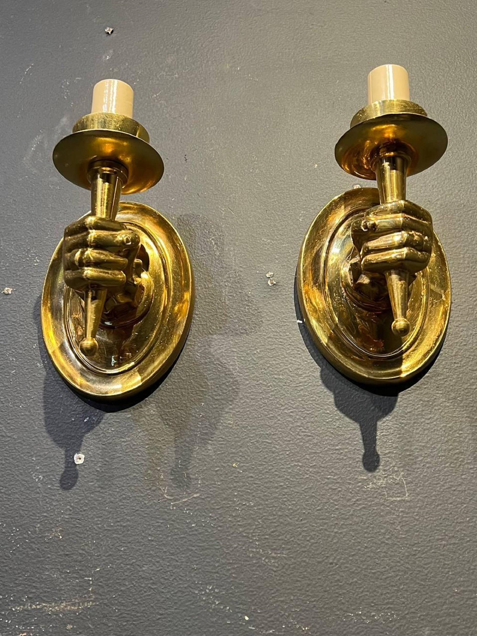 French Provincial 1930’s French Gilt Bronze Arm Sconces For Sale