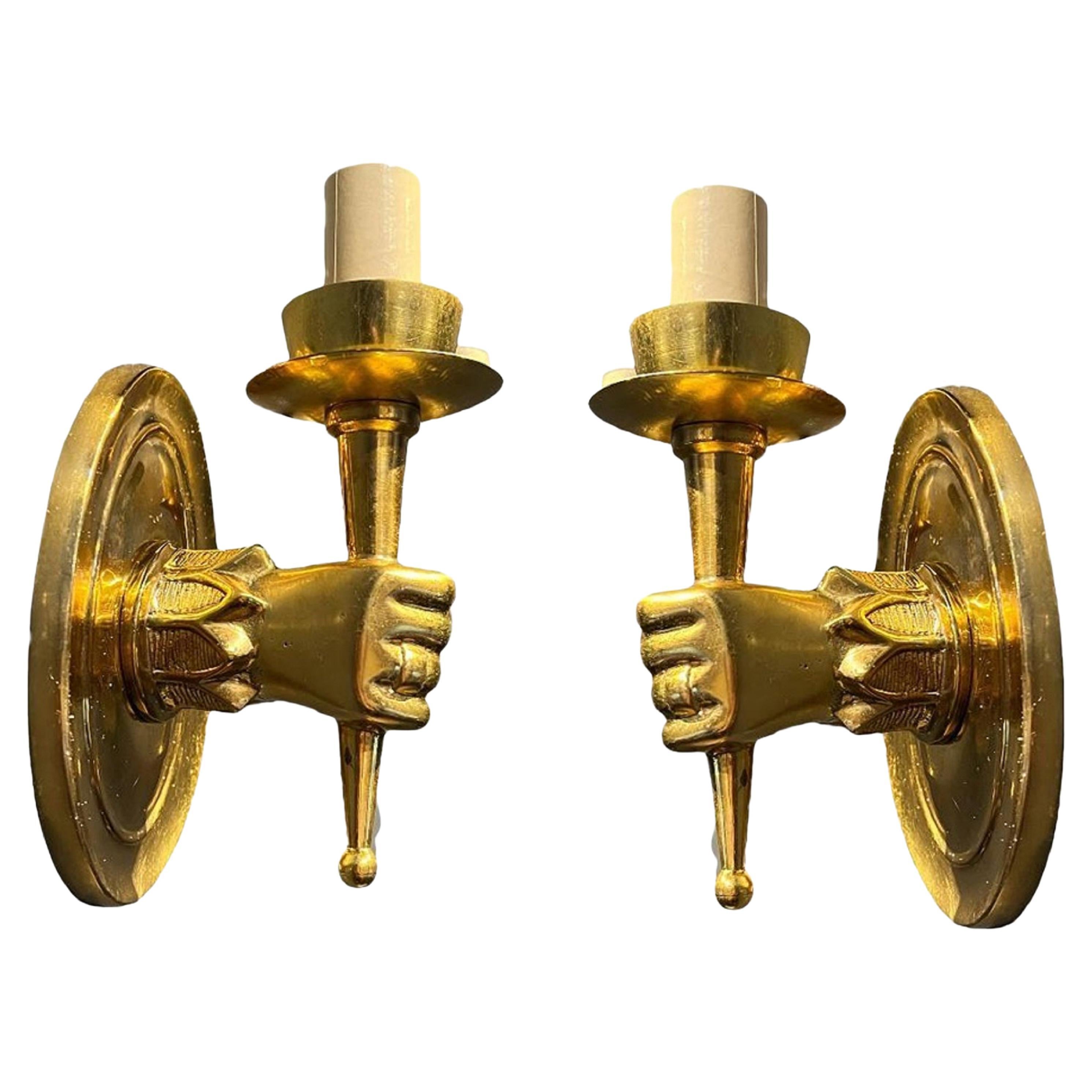 1930’s French Gilt Bronze Arm Sconces For Sale