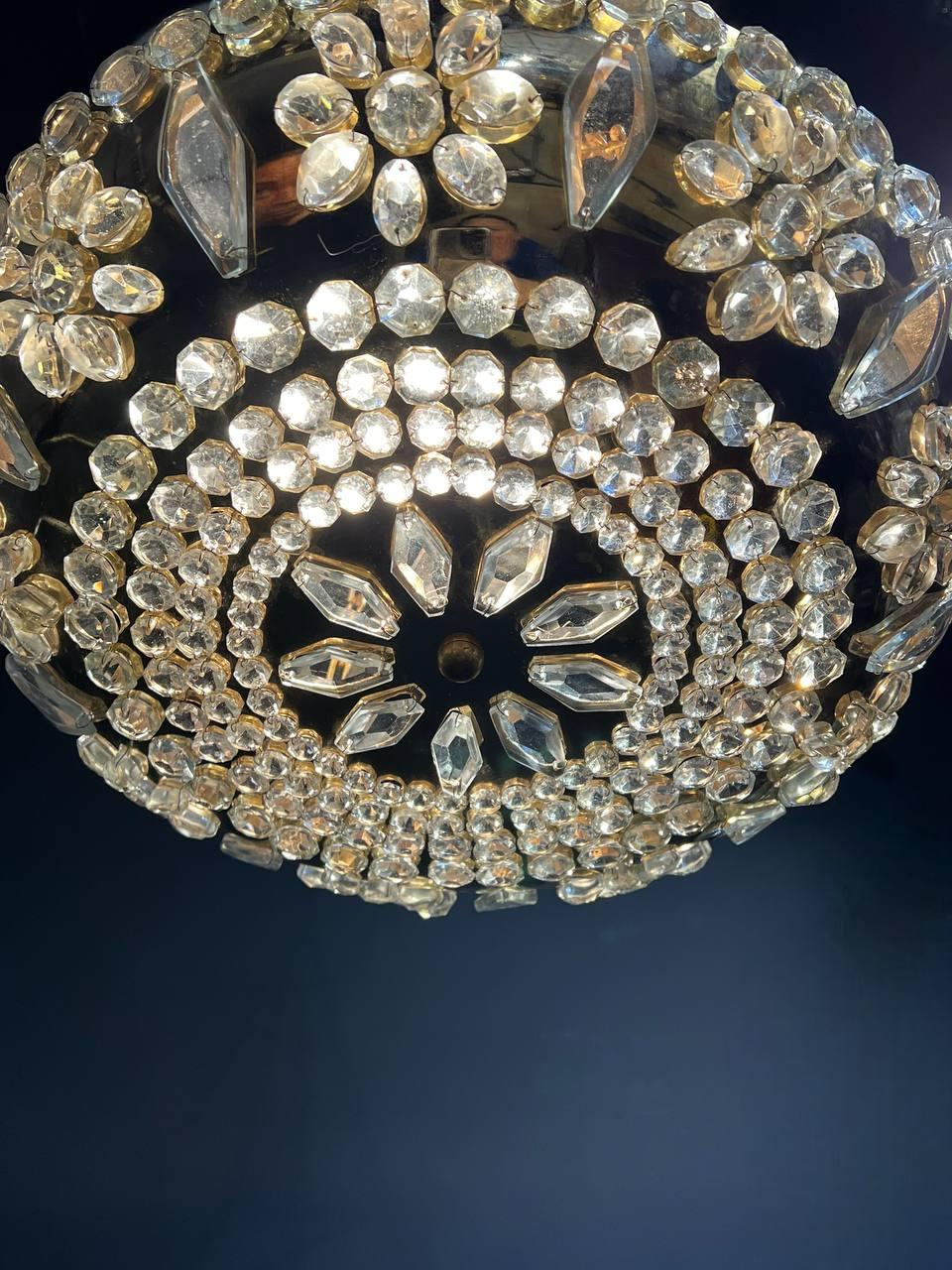 French Provincial 1930's French Gilt Bronze Light Fixture with Beaded Glass For Sale