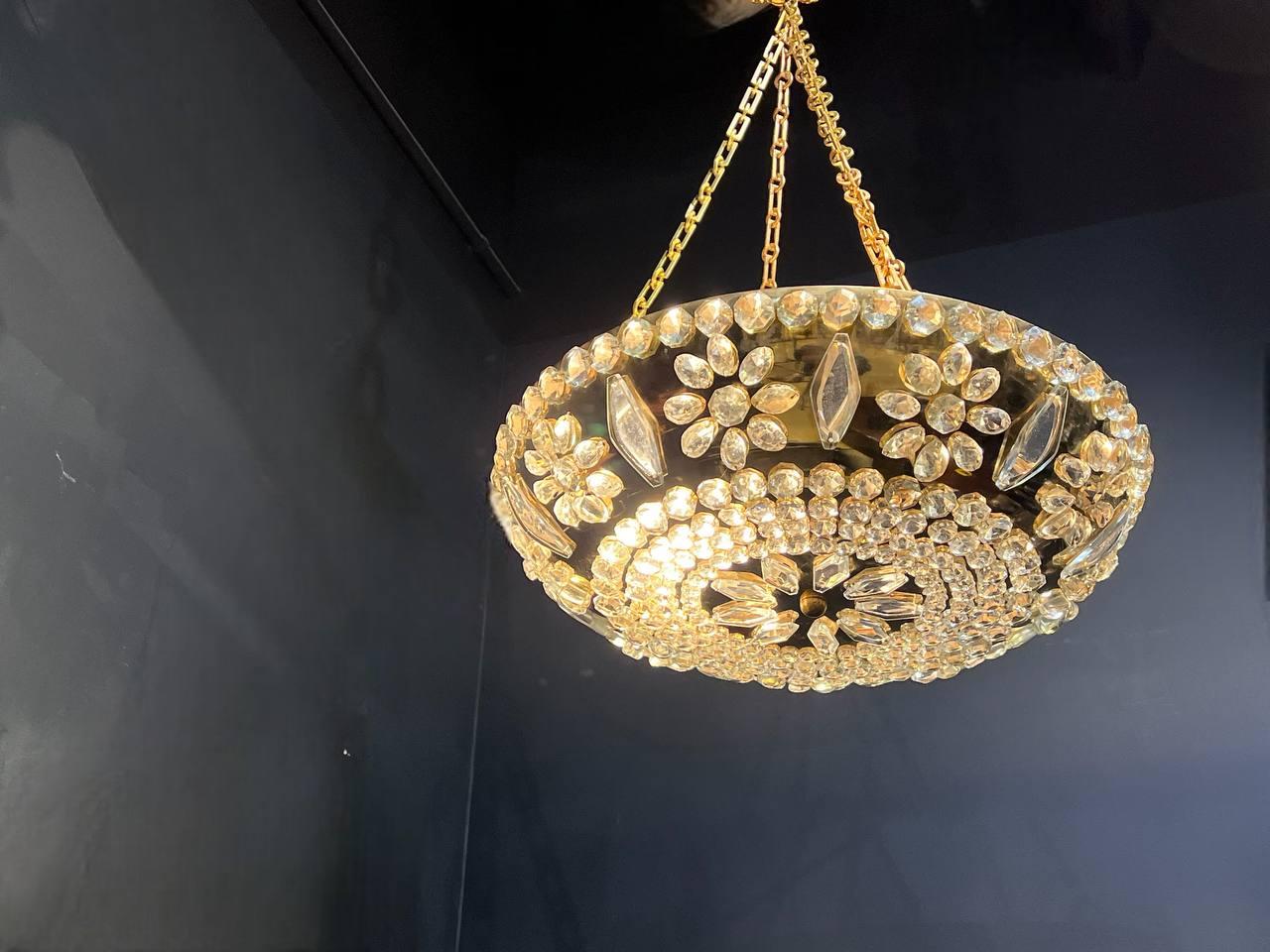 1930's French Gilt Bronze Light Fixture with Beaded Glass In Good Condition For Sale In New York, NY