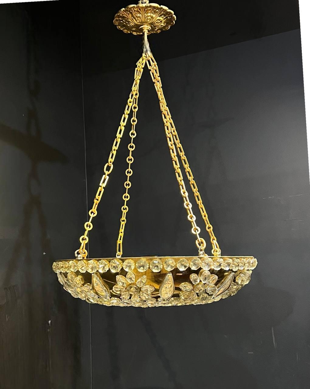 Mid-20th Century 1930's French Gilt Bronze Light Fixture with Beaded Glass For Sale