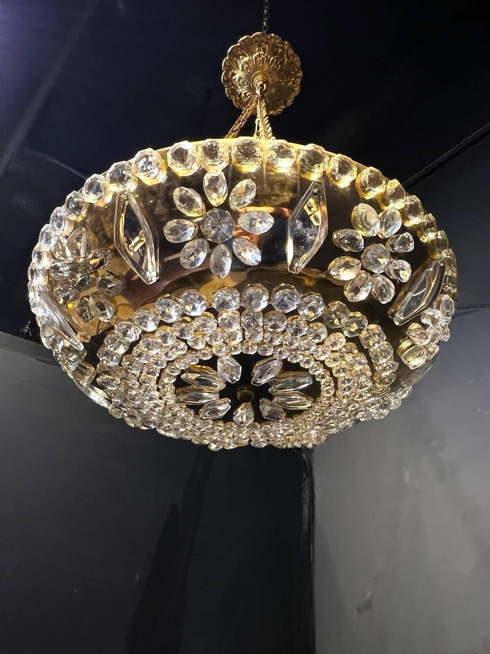 1930's French Gilt Bronze Light Fixture with Beaded Glass For Sale 1