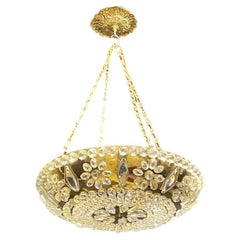 Vintage 1930's French Gilt Bronze Light Fixture with Beaded Glass