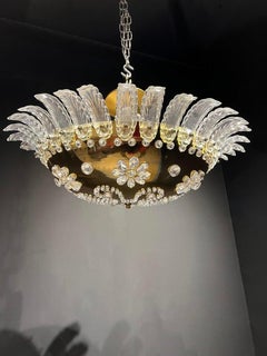 1930's French Gilt Bronze Light Fixture with Crystals