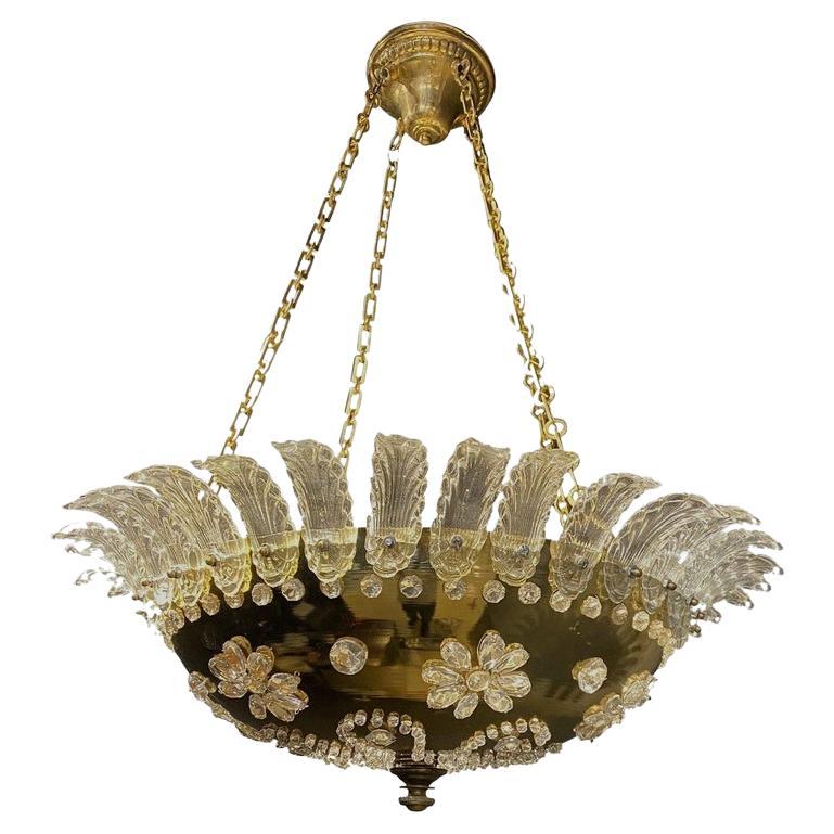 Apparecchio francese in bronzo dorato del 1930 con cristalli