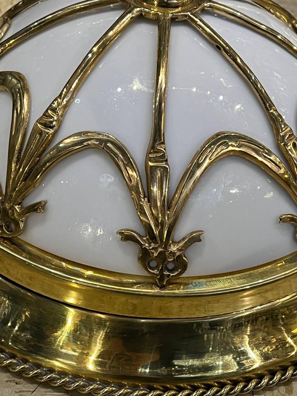 1930's French Gilt Bronze Light Fixtures with Opaline Glass In Good Condition For Sale In New York, NY