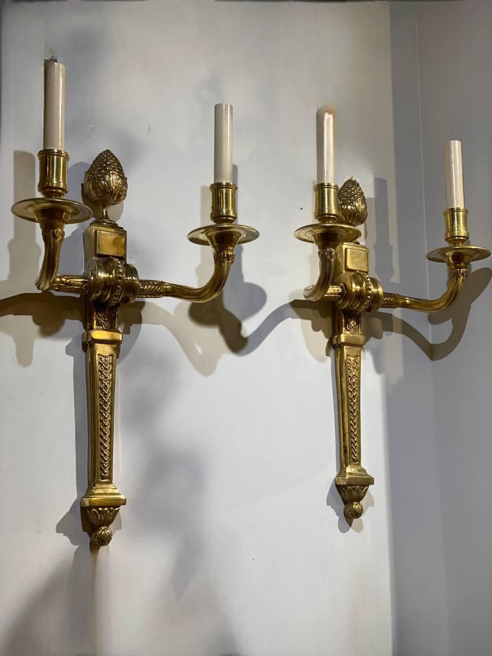 French Provincial 1930's French Gilt Bronze Sconces For Sale