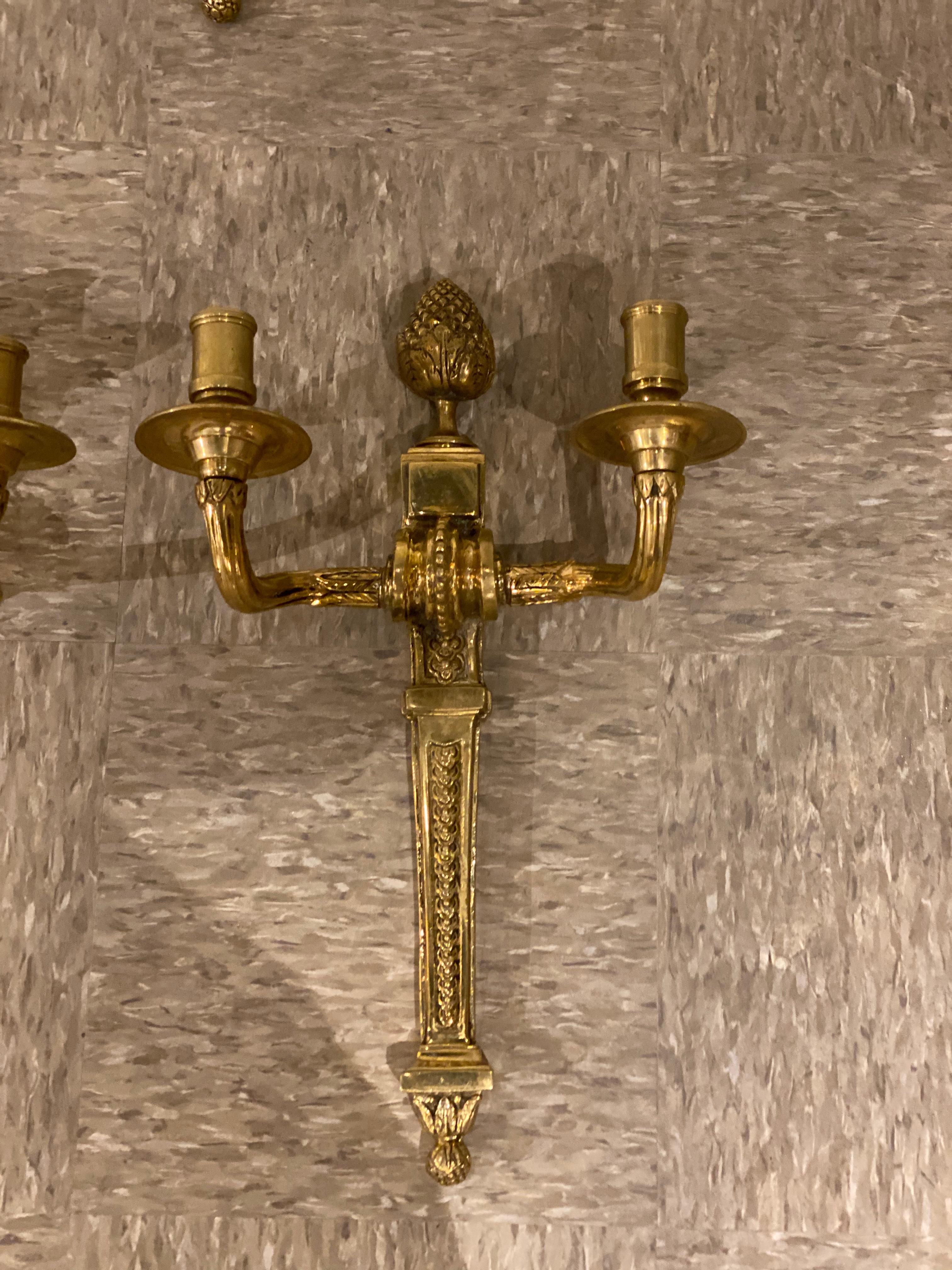 1930's French Gilt Bronze Sconces In Good Condition For Sale In New York, NY