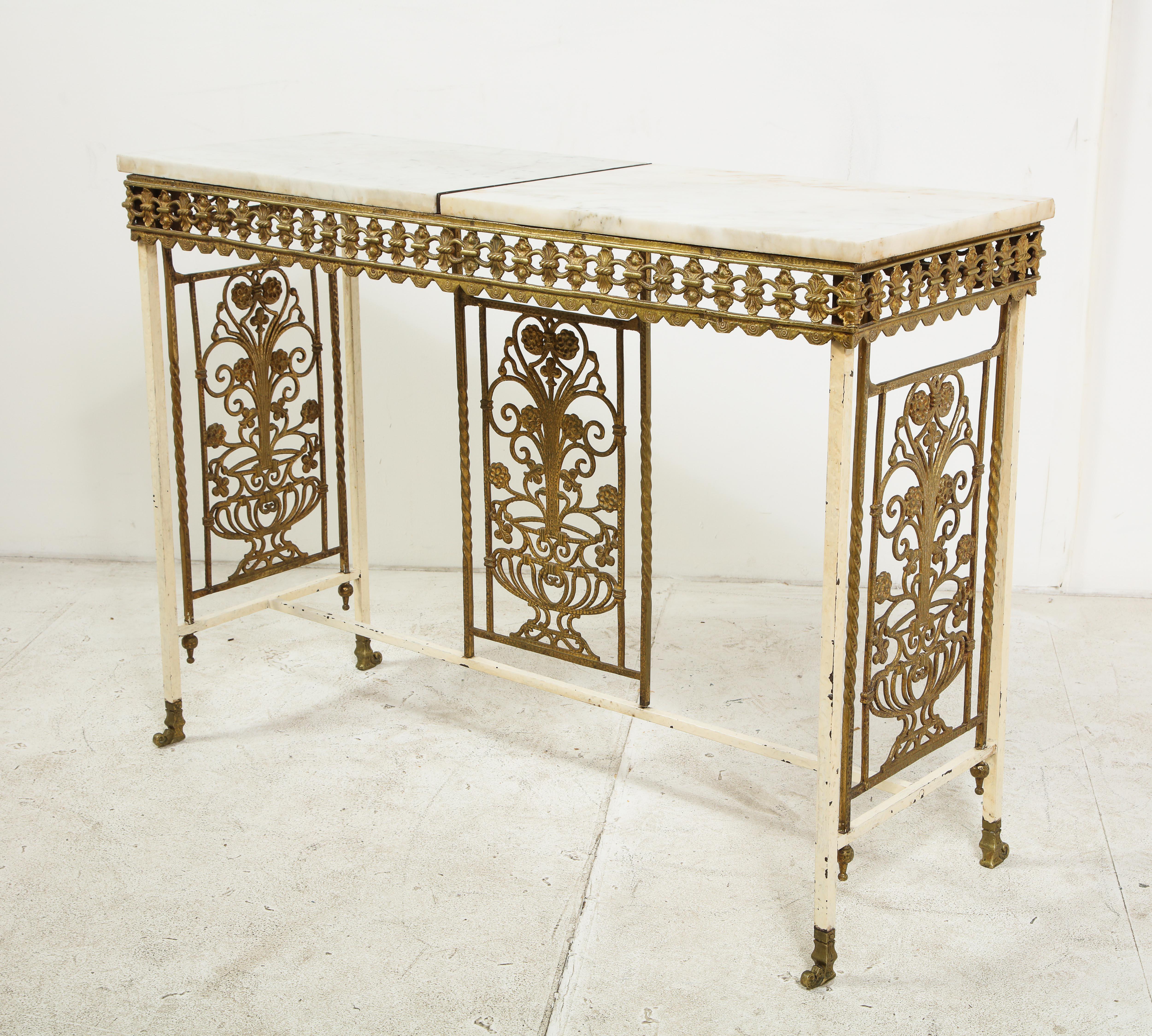 Art Deco 1930s French Gilt Iron and Marble Console