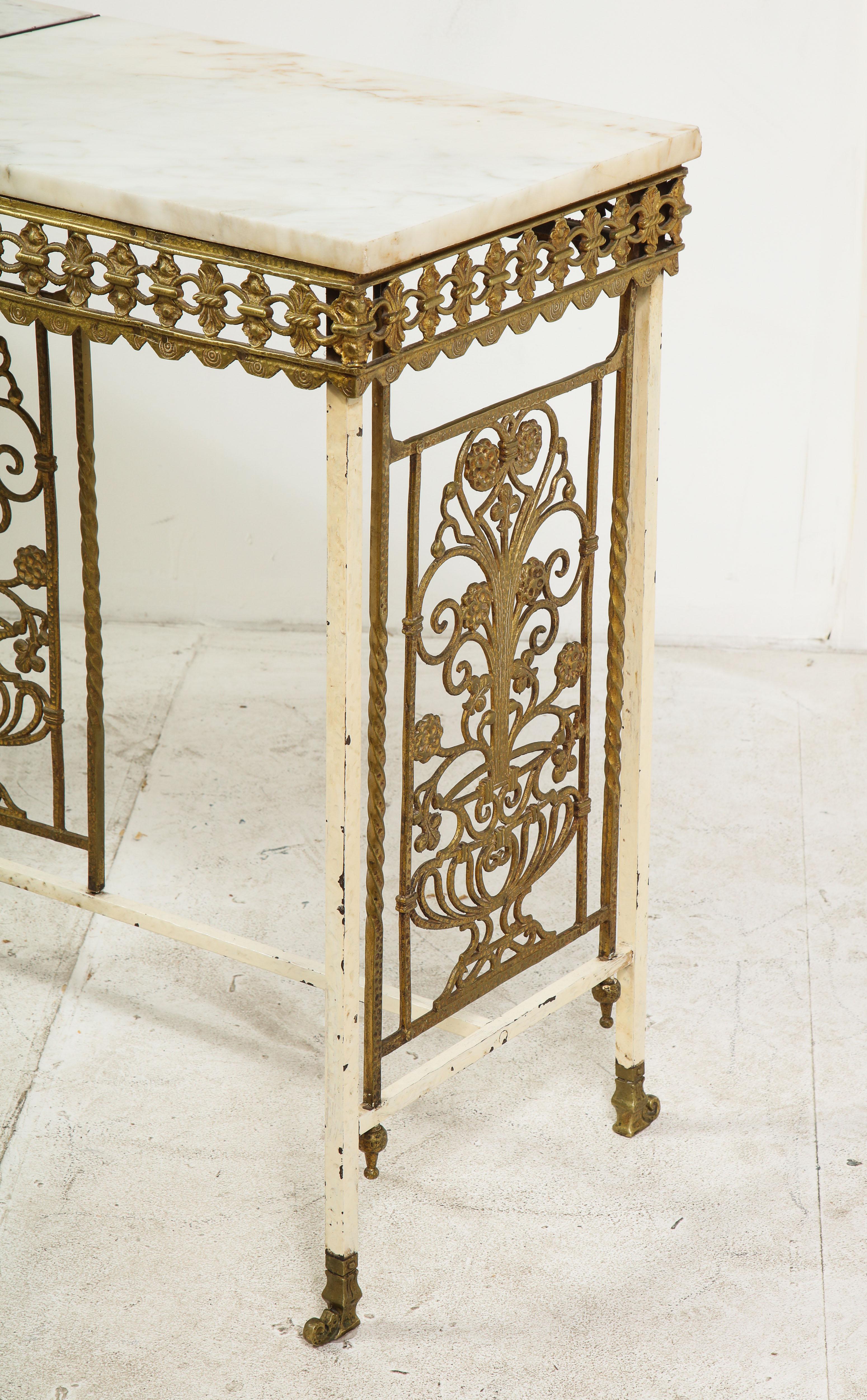 Mid-20th Century 1930s French Gilt Iron and Marble Console