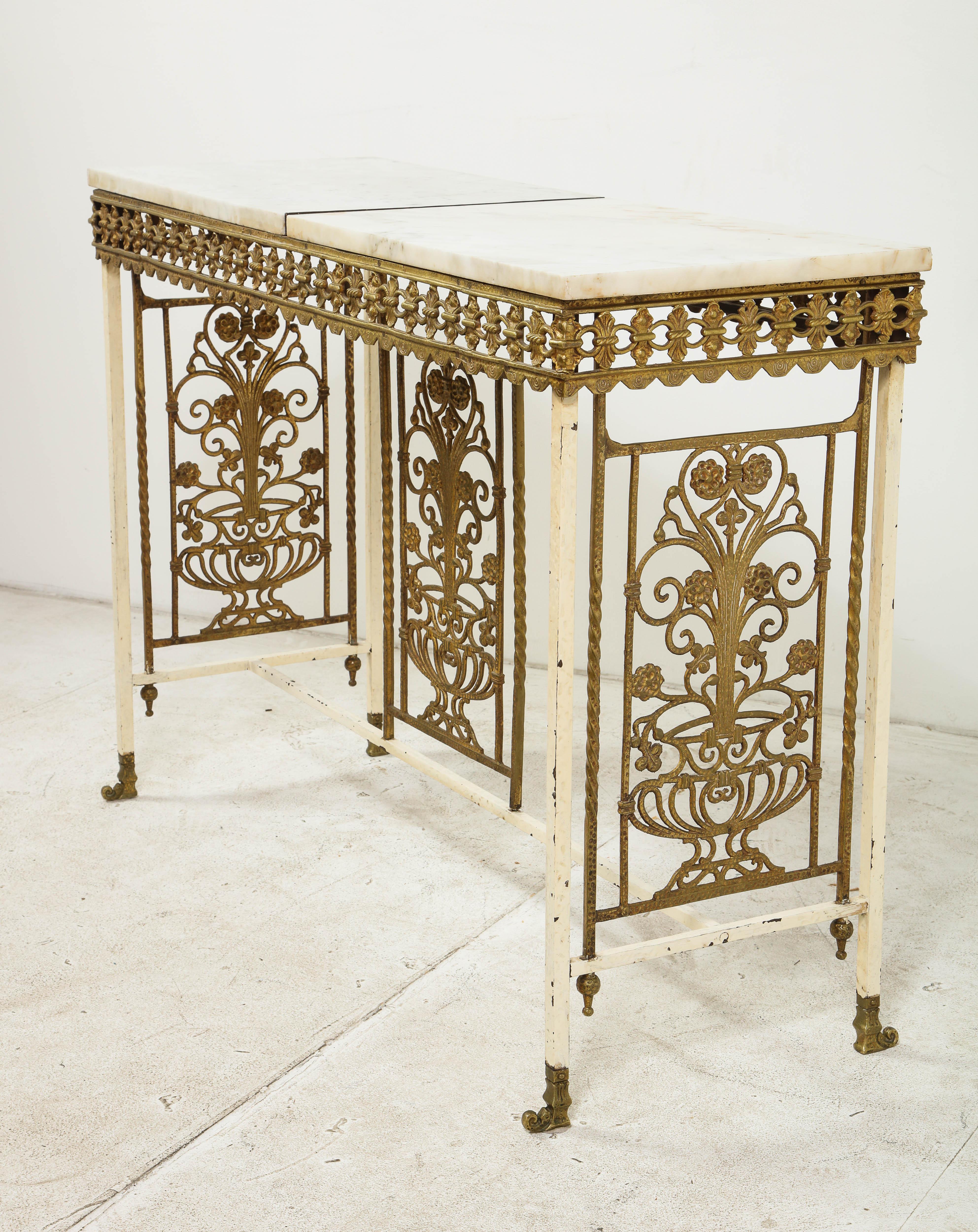 1930s French Gilt Iron and Marble Console 4